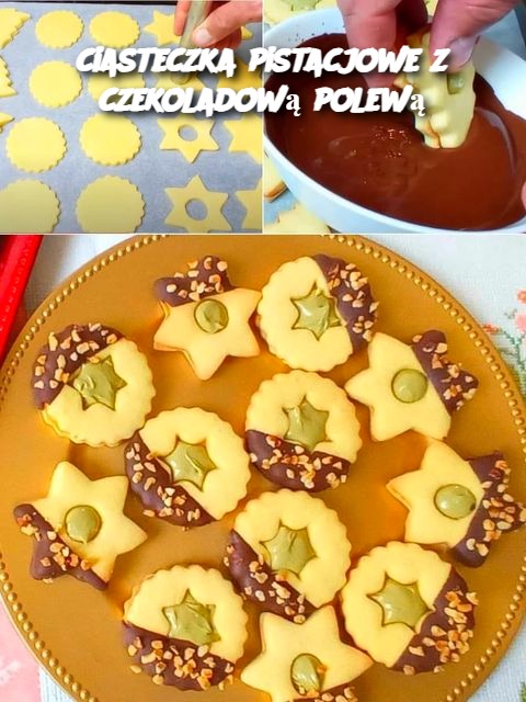 ciasteczka pistacjowe z czekoladową polewą