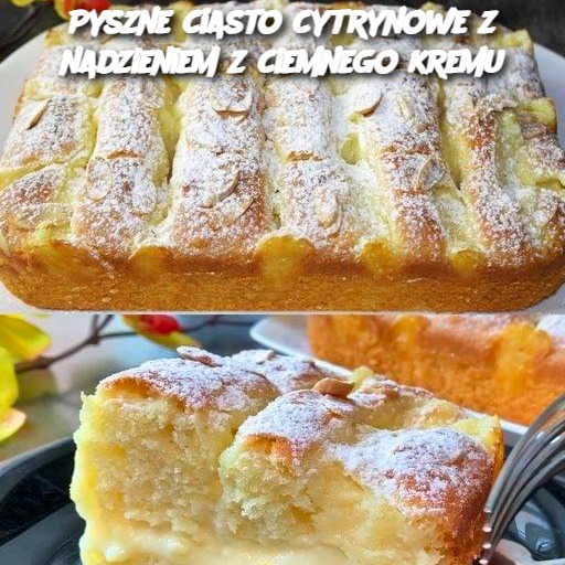 Pyszne ciasto cytrynowe z nadzieniem z ciemnego kremu