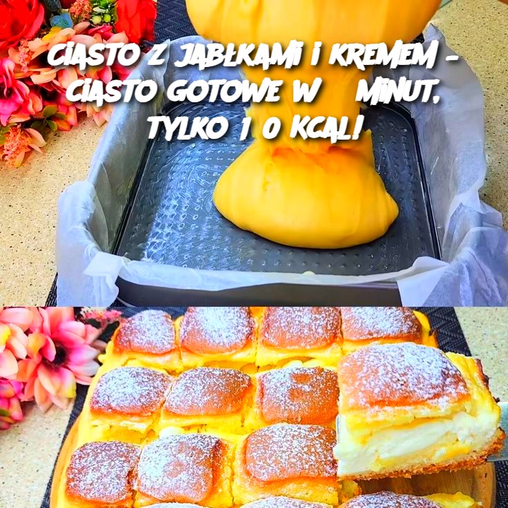 Ciasto z jabłkami i kremem – ciasto gotowe w 5 minut, tylko 180 Kcal!