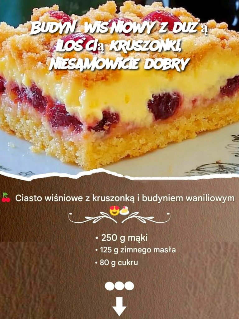 Budyń wiśniowy z dużą ilością kruszonki, niesamowicie dobry