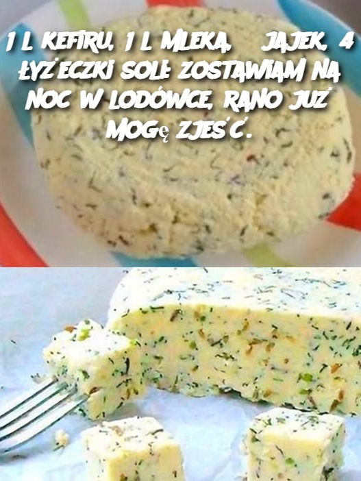 1 l kefiru, 1 l mleka, 6 jajek, 4 łyżeczki soli: zostawiam na noc w lodówce, rano już mogę zjeść.