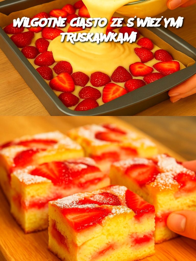 Wilgotne ciasto ze świeżymi truskawkami