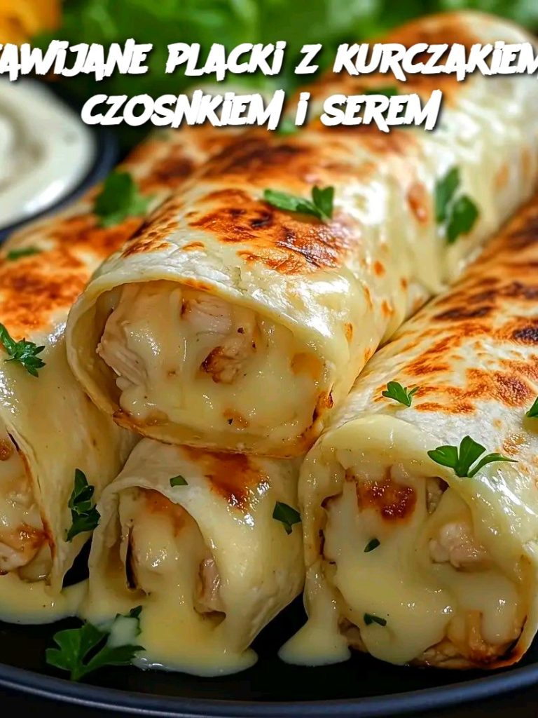 Zawijane placki z kurczakiem, czosnkiem i serem 
