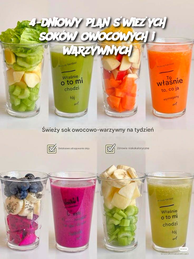4-dniowy plan świeżych soków owocowych i warzywnych
