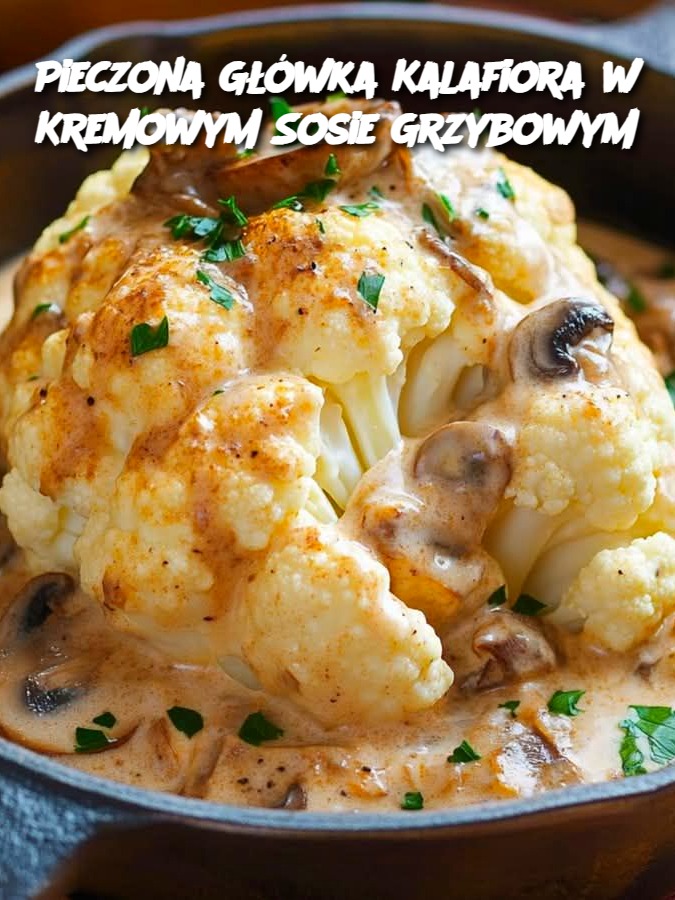 Pieczona Główka Kalafiora w Kremowym Sosie Grzybowym