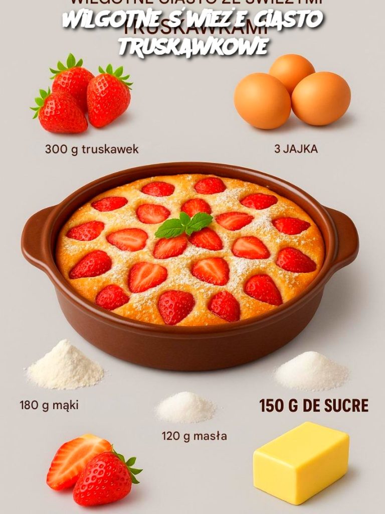 Wilgotne świeże ciasto truskawkowe